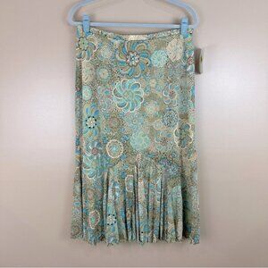 Emma James Green Blue Retro Floral Print Skirt Large Ethnic Mix Fairy